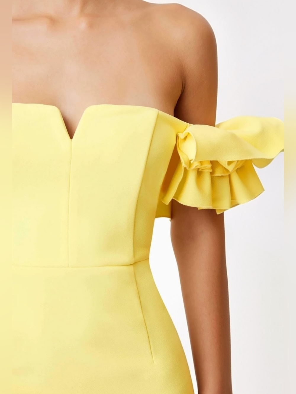 Elliatt Bright Yellow Off-the-Shoulder Mini Dress with Floral Sleeve Detail - Picture 4 of 9